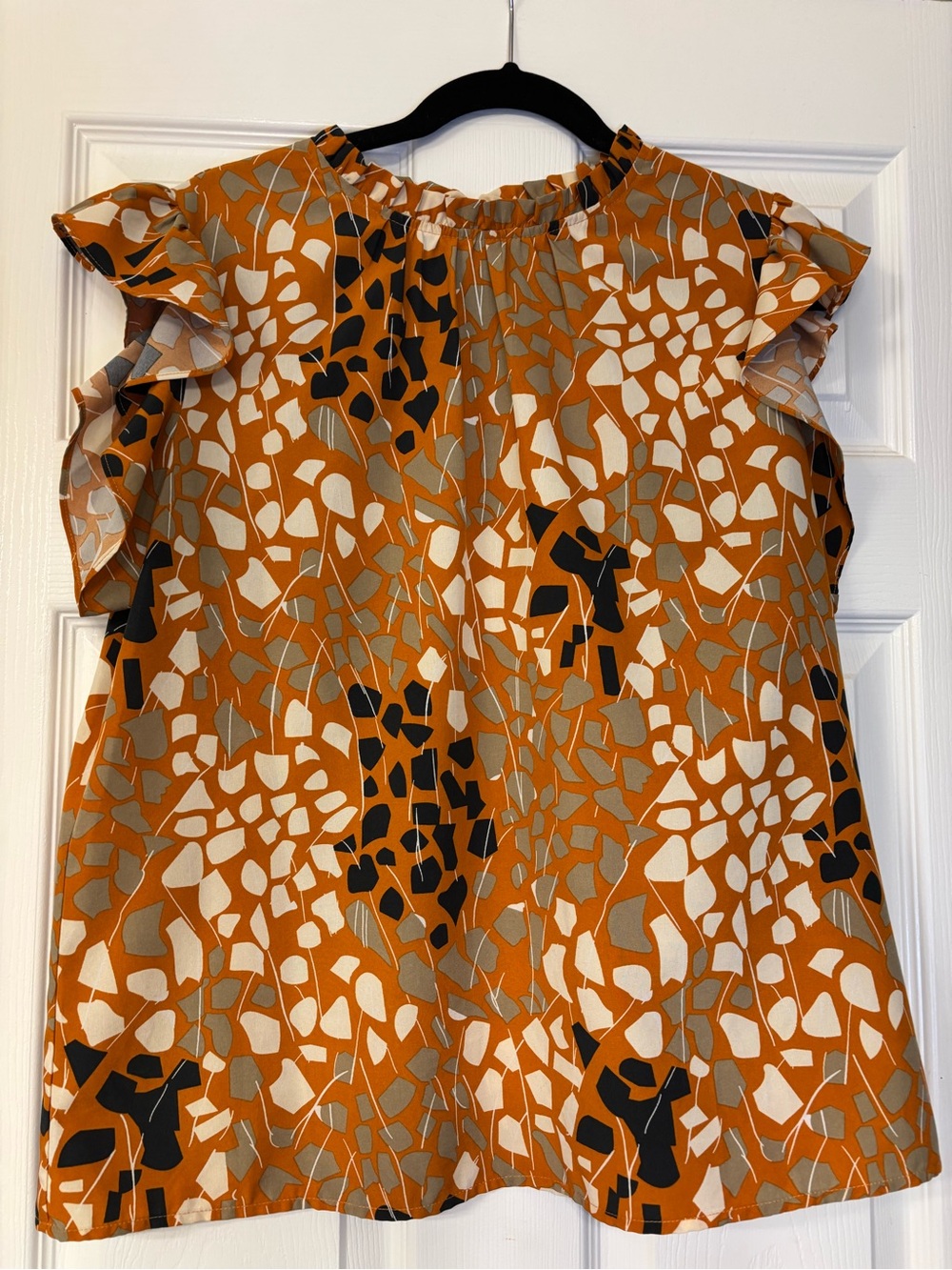 THML Orange Abstract Ruffle Sleeve Blouse